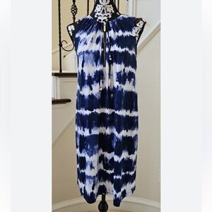 Michael Kors MK Knee Length Shift Formal Dress Stretch Shift Navy Blue Tie-Dye